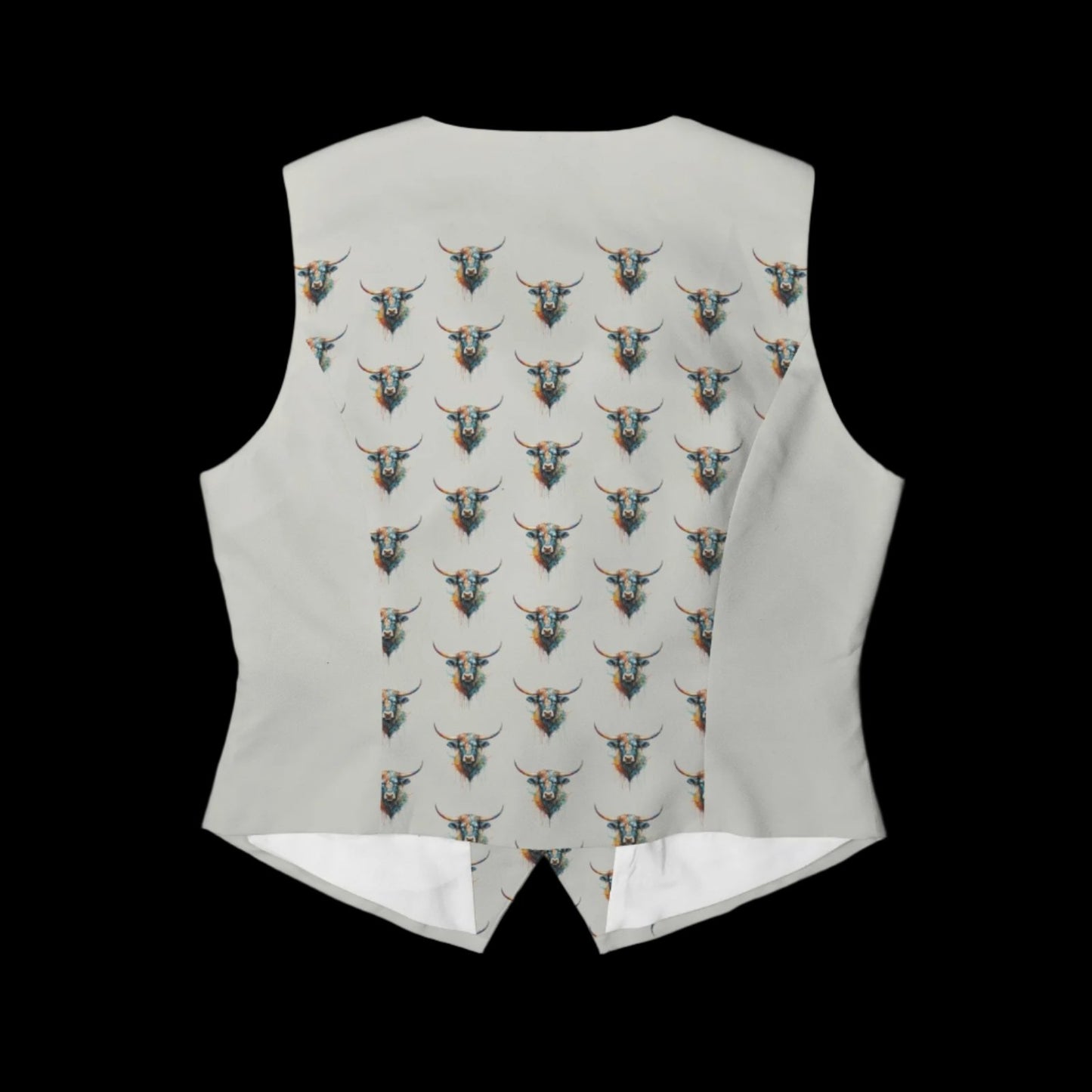 Watercolor Steer Stone Gray Fashion Vest + Button Front