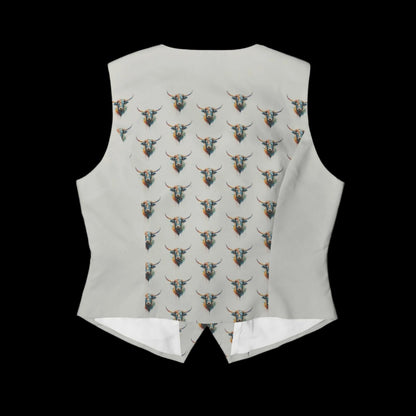 Watercolor Steer Stone Gray Fashion Vest + Button Front