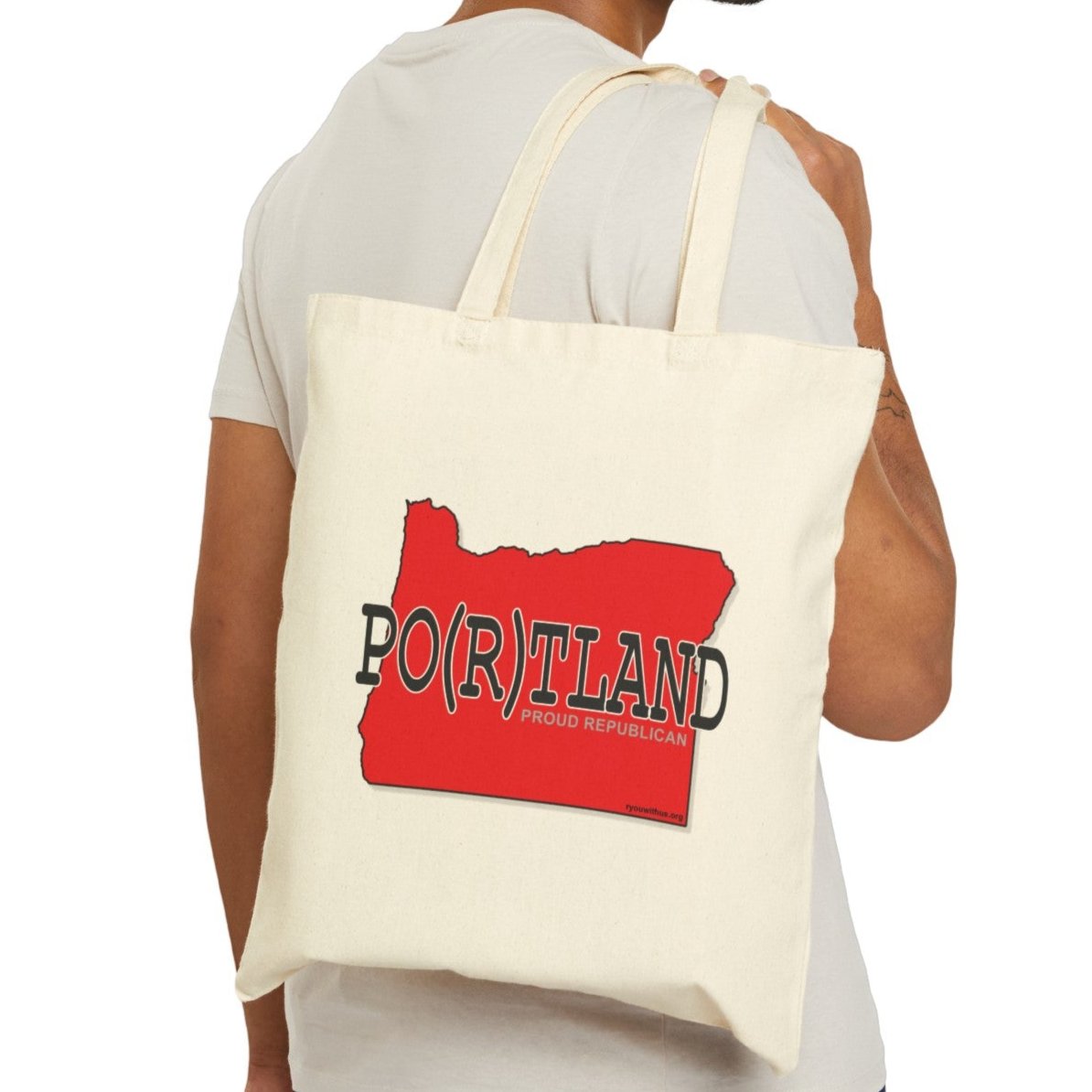 PO(R)TLAND Oregon Republican Red State Conservative Election 2024 Cotton Canvas Tote Bag - 2 Colors Options