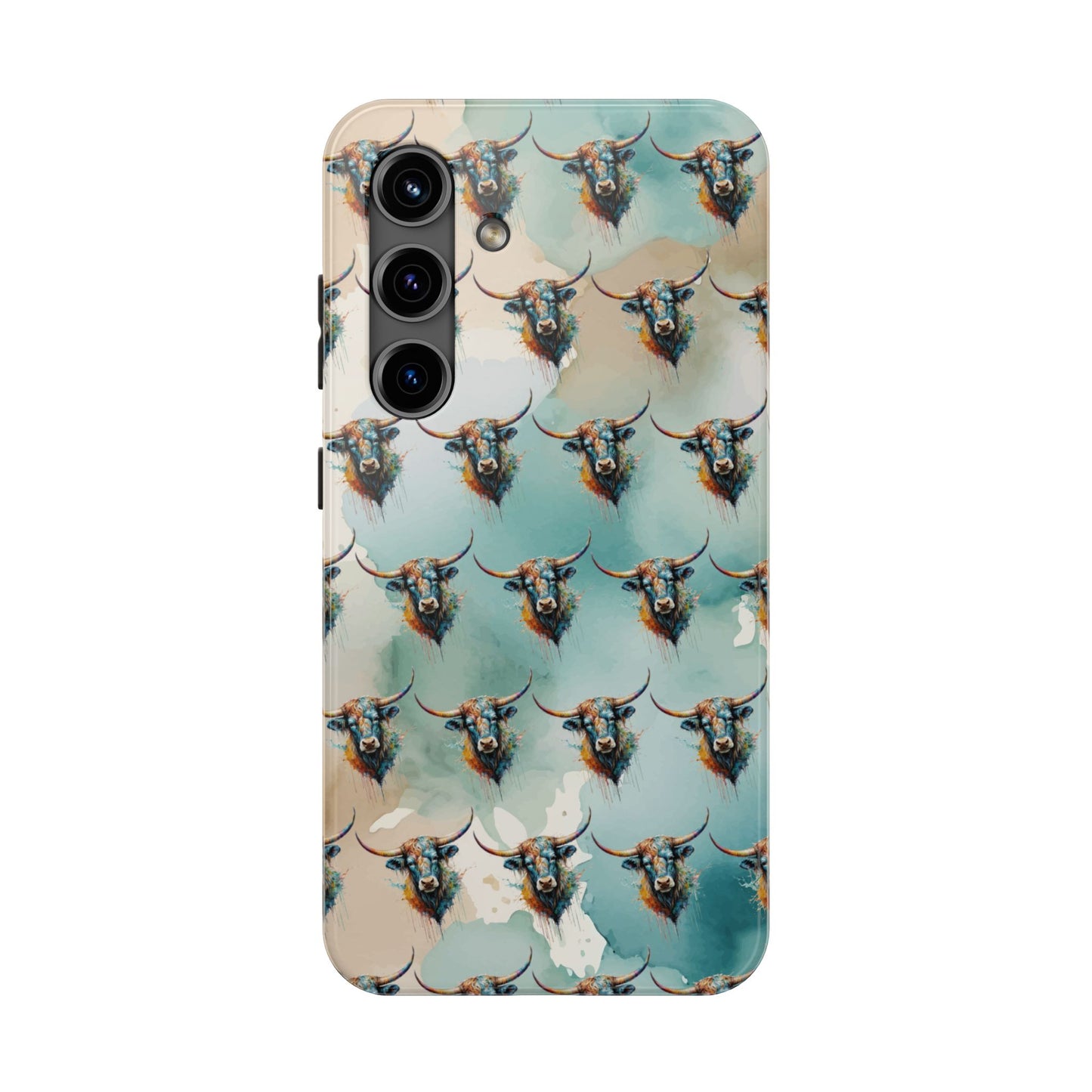 Watercolor Steer Western Cowgirl Cowboy Rodeo Impact Resistant Phone Cases - iPhone or Galaxy