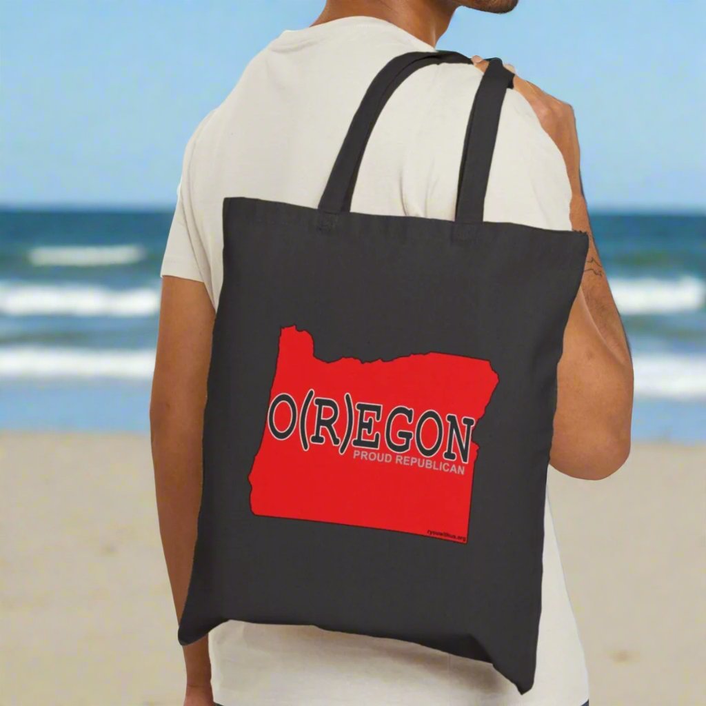 O(R)EGON Oregon Republican Red State Conservative Election 2024 Cotton Canvas Tote Bag - 2 Colors Options