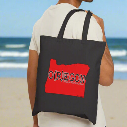 O(R)EGON Oregon Republican Red State Conservative Election 2024 Cotton Canvas Tote Bag - 2 Colors Options