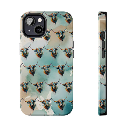 Watercolor Steer Western Cowgirl Cowboy Rodeo Impact Resistant Phone Cases - iPhone or Galaxy