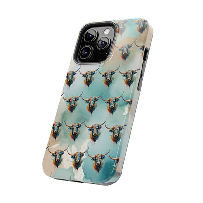 Watercolor Steer Western Cowgirl Cowboy Rodeo Impact Resistant Phone Cases - iPhone or Galaxy