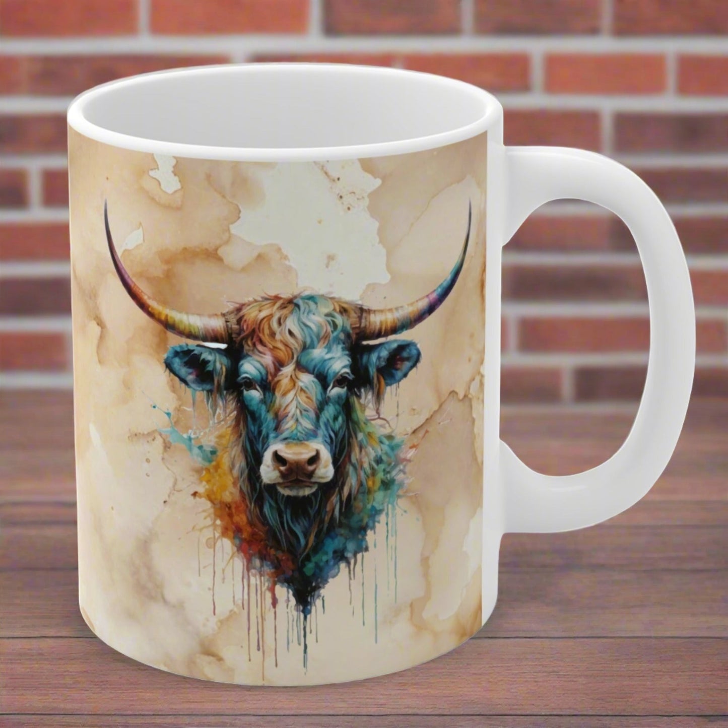 11 oz. watercolor steer ceramic mug