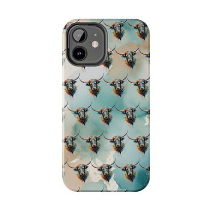 Watercolor Steer Western Cowgirl Cowboy Rodeo Impact Resistant Phone Cases - iPhone or Galaxy