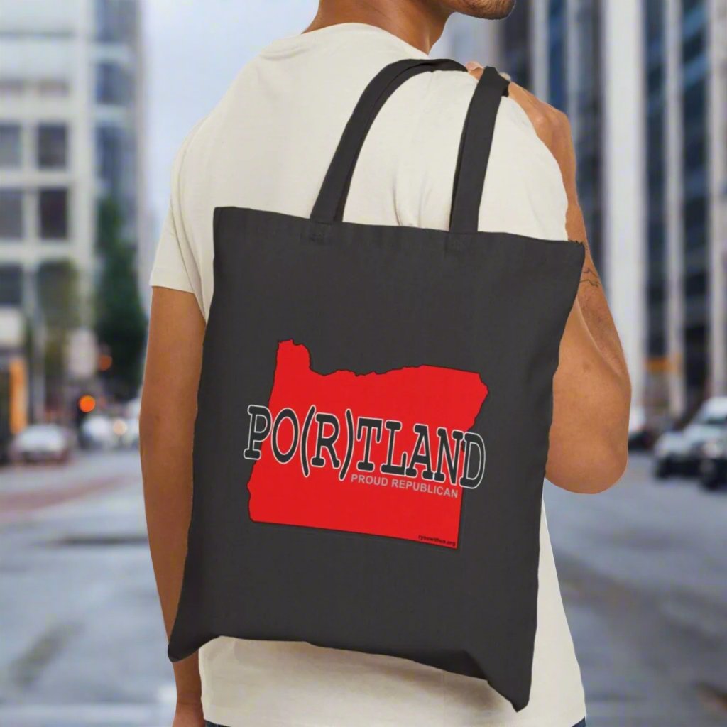 PO(R)TLAND Oregon Republican Red State Conservative Election 2024 Cotton Canvas Tote Bag - 2 Colors Options