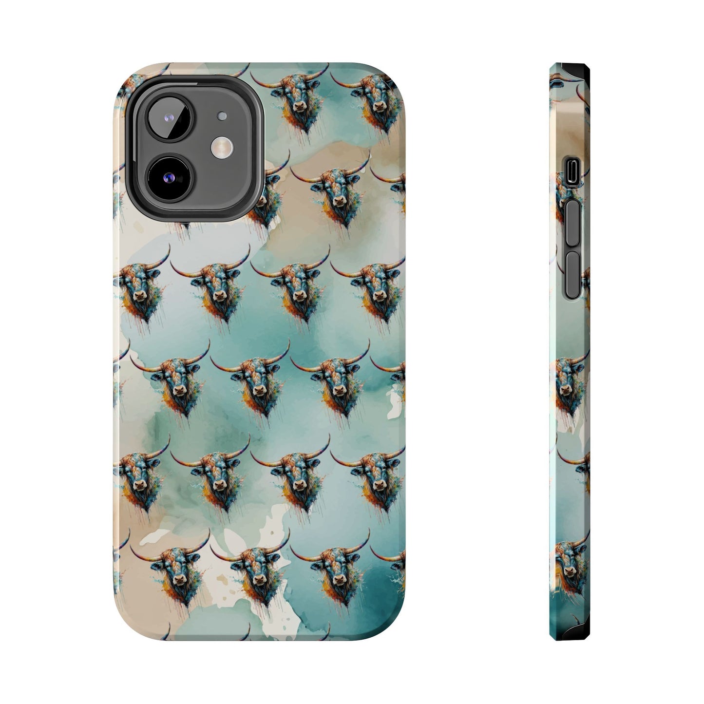 Watercolor Steer Western Cowgirl Cowboy Rodeo Impact Resistant Phone Cases - iPhone or Galaxy