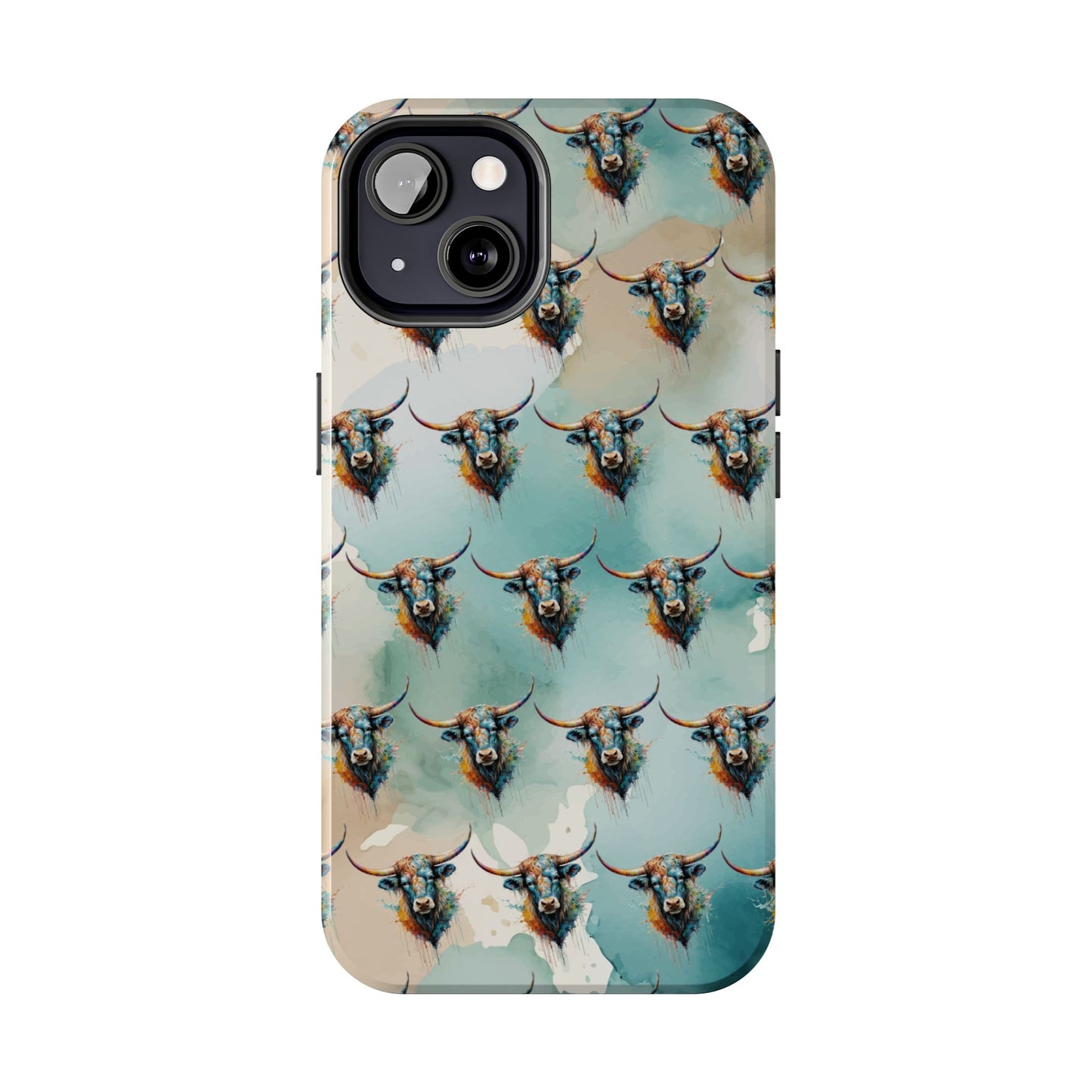 Watercolor Steer Western Cowgirl Cowboy Rodeo Impact Resistant Phone Cases - iPhone or Galaxy