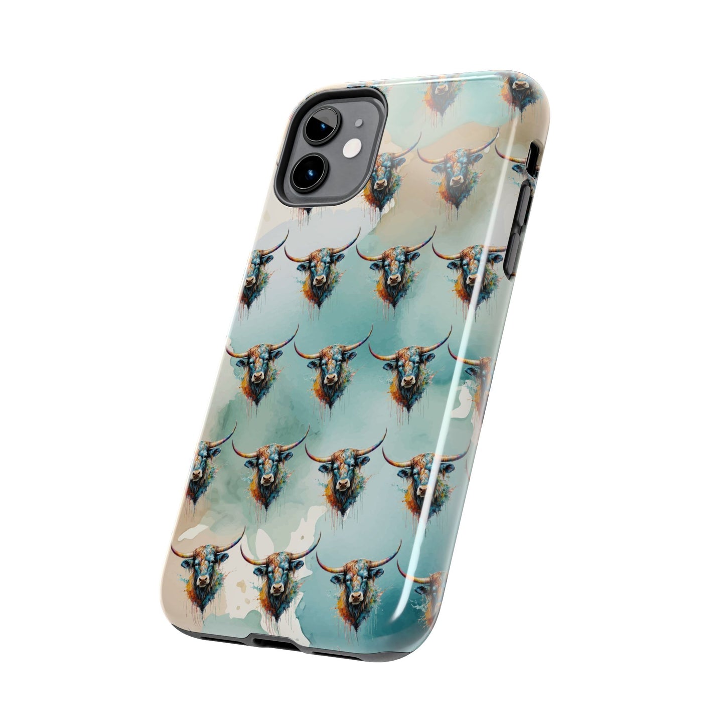 Watercolor Steer Western Cowgirl Cowboy Rodeo Impact Resistant Phone Cases - iPhone or Galaxy