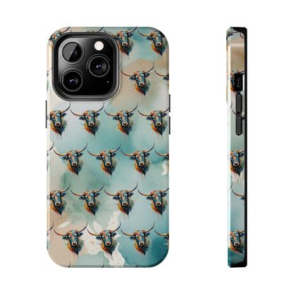 Watercolor Steer Western Cowgirl Cowboy Rodeo Impact Resistant Phone Cases - iPhone or Galaxy