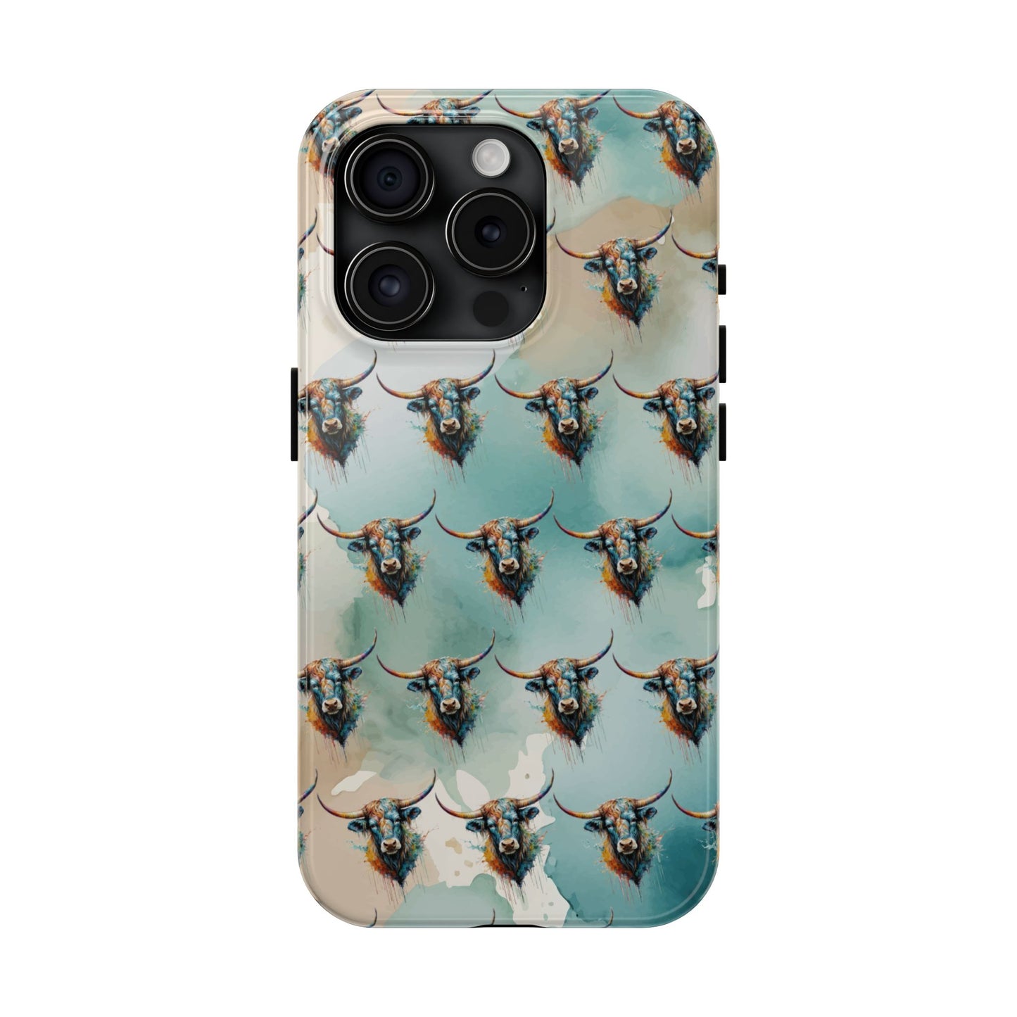 Watercolor Steer Western Cowgirl Cowboy Rodeo Impact Resistant Phone Cases - iPhone or Galaxy