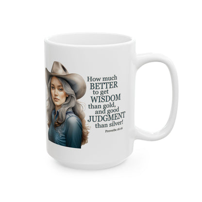 "Uplifted" Wise Cowgirl Bible Verse Spiritual Christian White Ceramic Mug - 11 oz or 15 oz