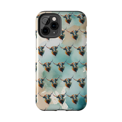 Watercolor Steer Western Cowgirl Cowboy Rodeo Impact Resistant Phone Cases - iPhone or Galaxy