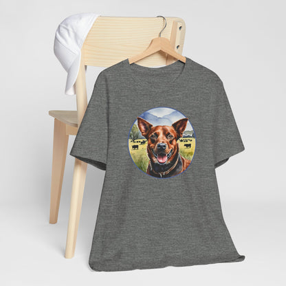 Red Heeler with Herd of Cattle Unisex Jersey Short Sleeve Tee (7 Color Options)  S - 4X