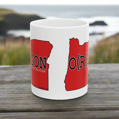 O(R)EGON Oregon Republican Red State Conservative Election 2024 Ceramic Mug - 11oz.