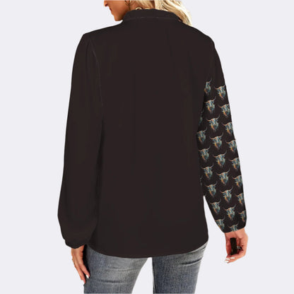 Watercolor Steer Pullover Ruffle Front - Jet Black