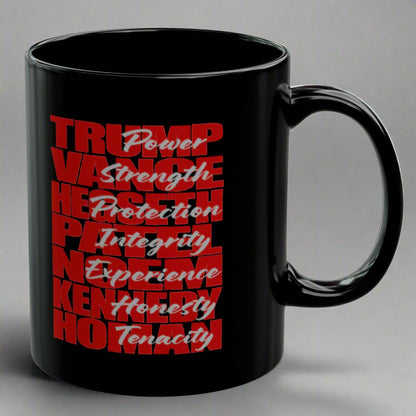 Trump Cabinet + Musk Republican Red State Conservative Election 2024 Ceramic Mug - 11oz.  Black Mug