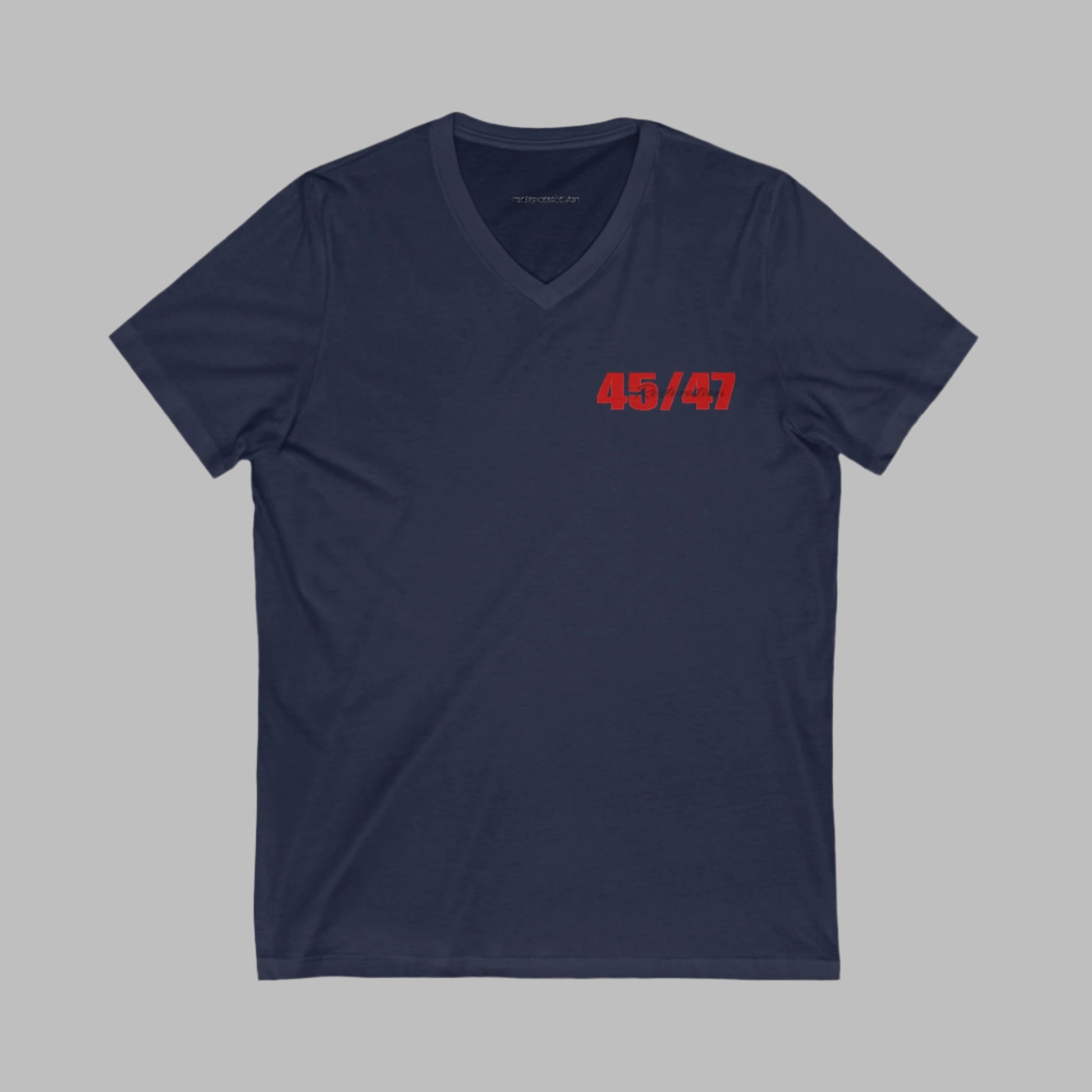 V-neck t-shirt imprinted with the names and qualities of Trump's cabinet members. Imprinted in red with gray overlays on the back. Left chest is imprinted with 45/47 and the word Restoration over the top. Sizes Small to 5X. 6 color options. 