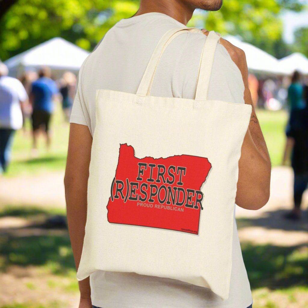 FIRST (R)ESPONDER Oregon Republican Red State Conservative Election 2024 Cotton Canvas Tote Bag - 2 Colors Options