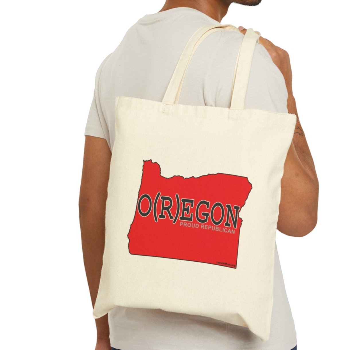 O(R)EGON Oregon Republican Red State Conservative Election 2024 Cotton Canvas Tote Bag - 2 Colors Options