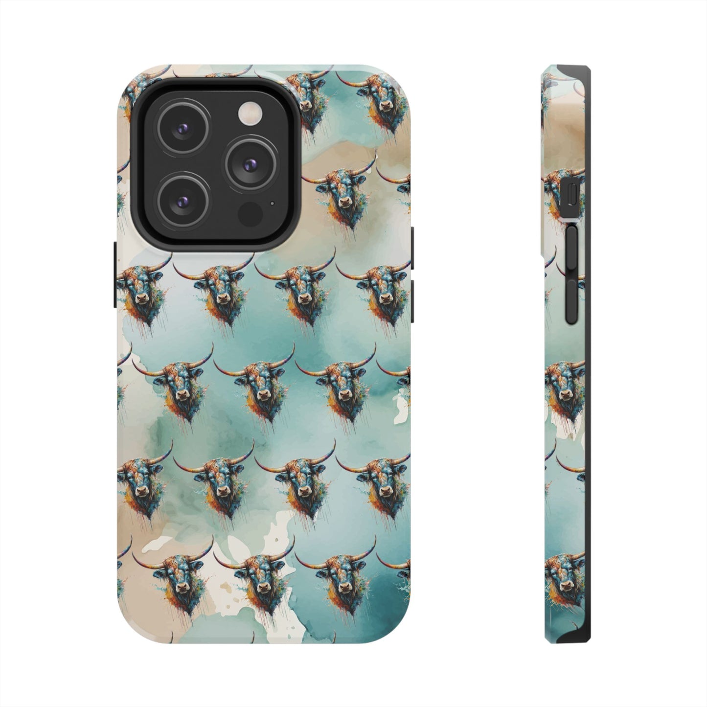 Watercolor Steer Western Cowgirl Cowboy Rodeo Impact Resistant Phone Cases - iPhone or Galaxy