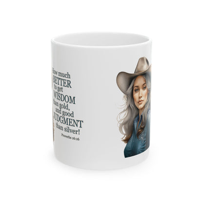 "Uplifted" Wise Cowgirl Bible Verse Spiritual Christian White Ceramic Mug - 11 oz or 15 oz