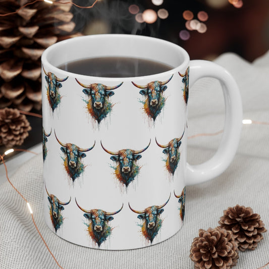 11 oz. Watercolor Steer ceramic coffee mug