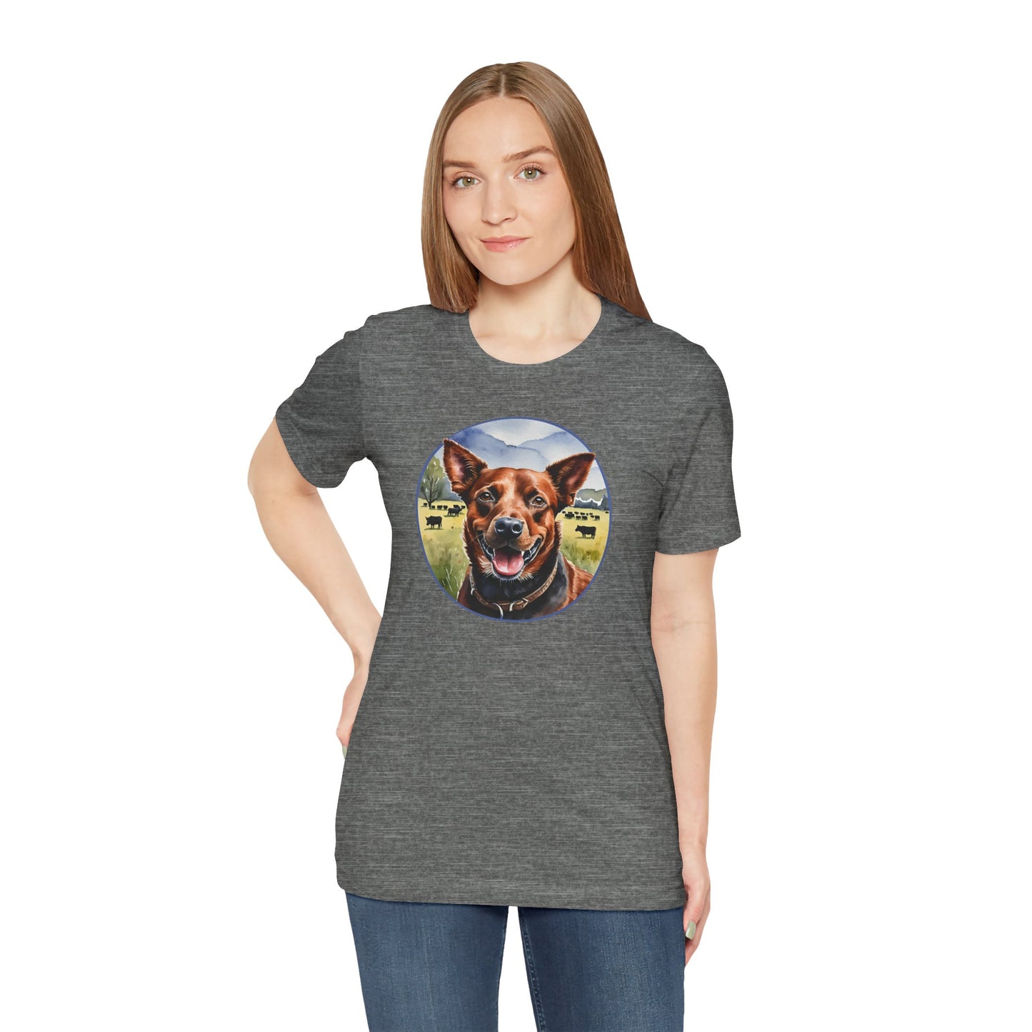 Red Heeler with Herd of Cattle Unisex Jersey Short Sleeve Tee (7 Color Options)  S - 4X