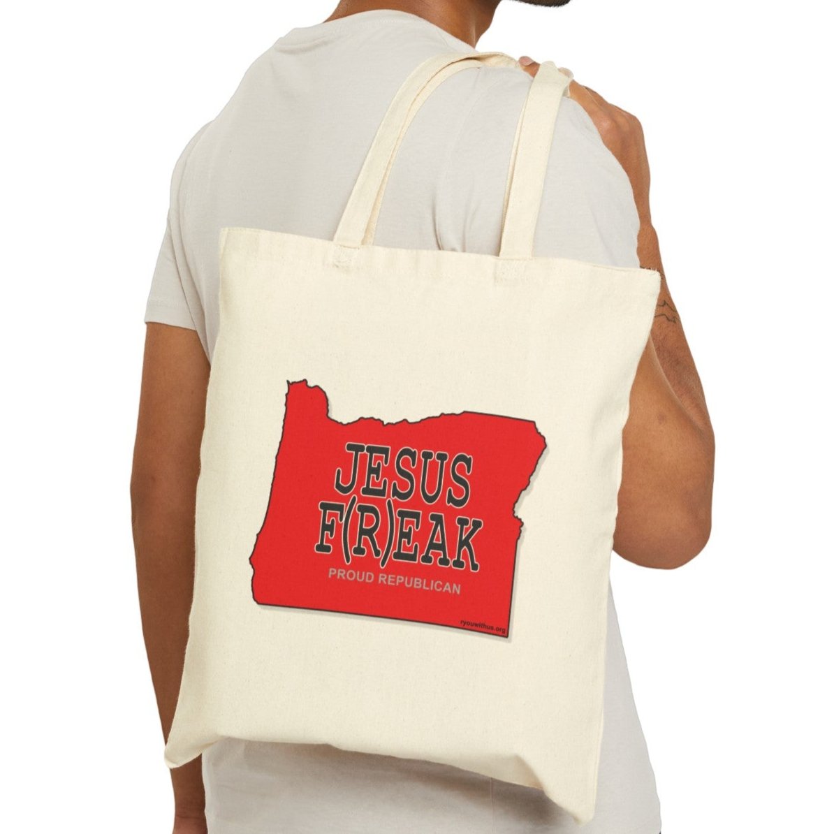 JESUS F(R)EAK Oregon Republican Red State Conservative Election 2024 Cotton Canvas Tote Bag - 2 Colors Options