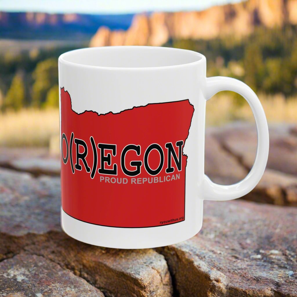 O(R)EGON Oregon Republican Red State Conservative Election 2024 Ceramic Mug - 11oz.