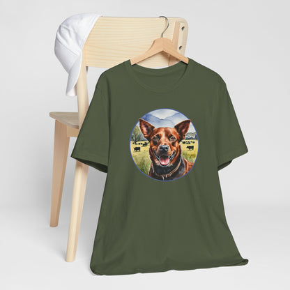 Red Heeler with Herd of Cattle Unisex Jersey Short Sleeve Tee (7 Color Options)  S - 4X