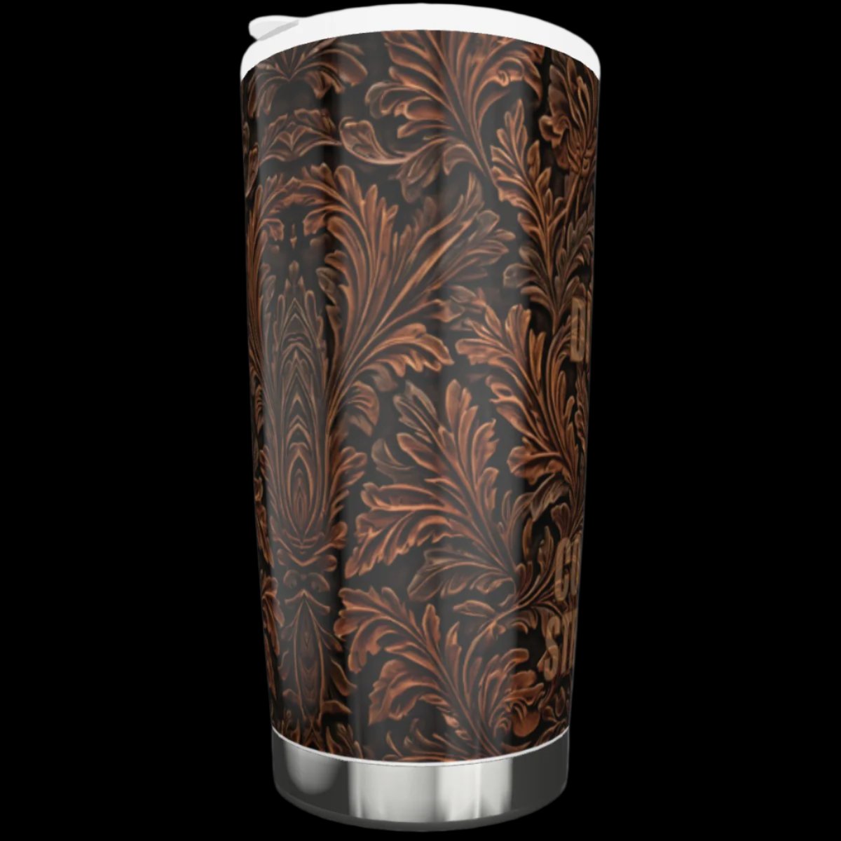 20 oz tooled leather look tumbler with words of virtue