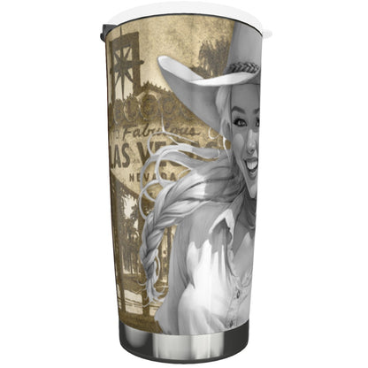 Joyful Cowgirl Las Vegas Sign Blond Sepia Stainless Steel Tumbler - 20 oz (VIDEO) **FREE SHIPPING**