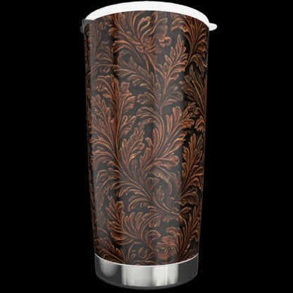 20 oz tooled leather look tumbler with words of virtue