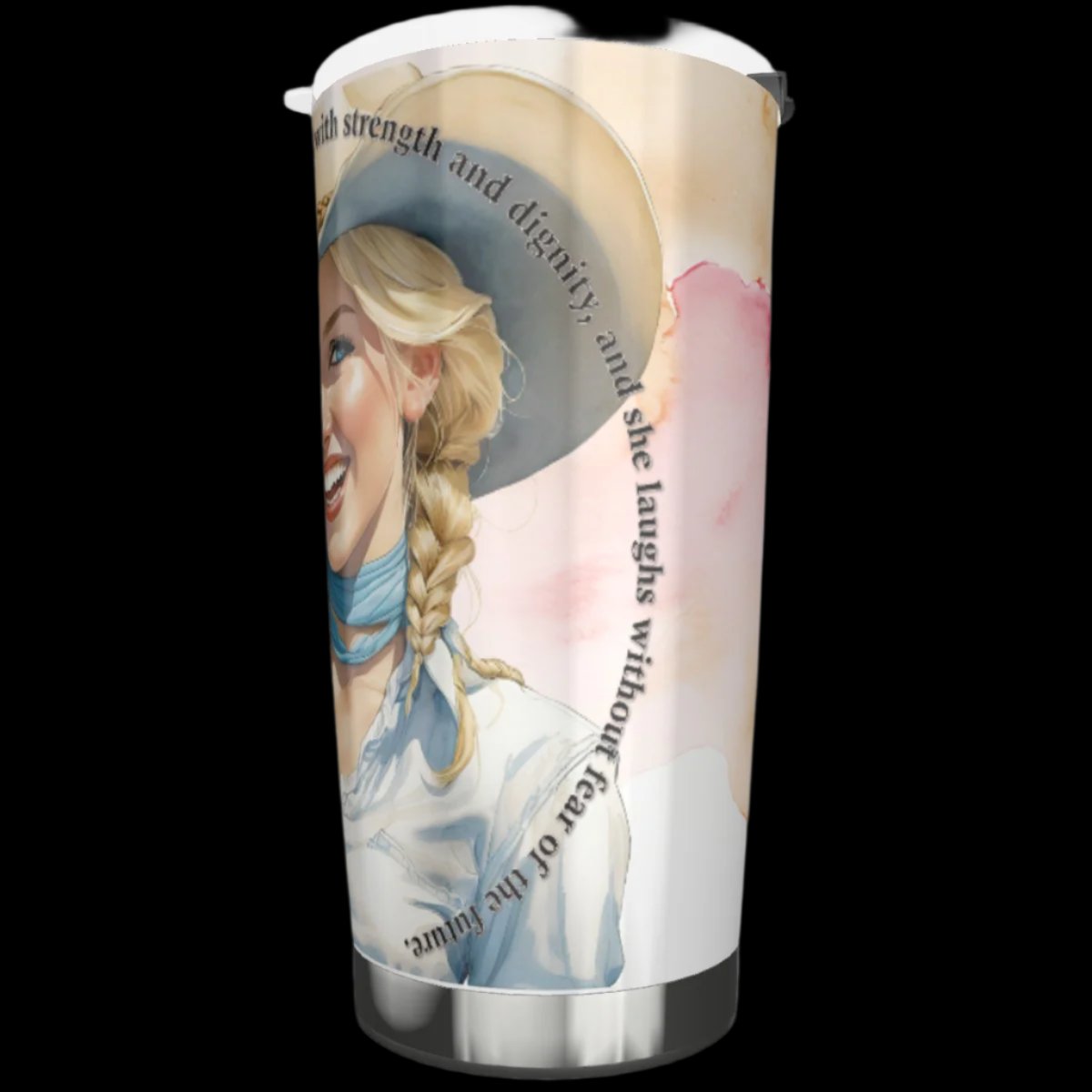 "Uplifted" Joyful Cowgirl Proverbs 31:25 Watercolors Stainless Steel Tumbler - 20 oz **FREE SHIPPING** (Video)