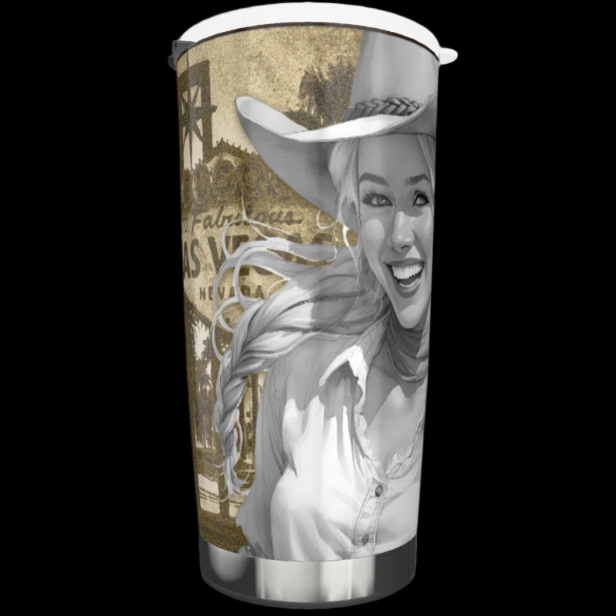 20 oz stainless tumbler Las Vegas young cowgirl