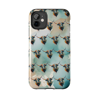 Watercolor Steer Western Cowgirl Cowboy Rodeo Impact Resistant Phone Cases - iPhone or Galaxy