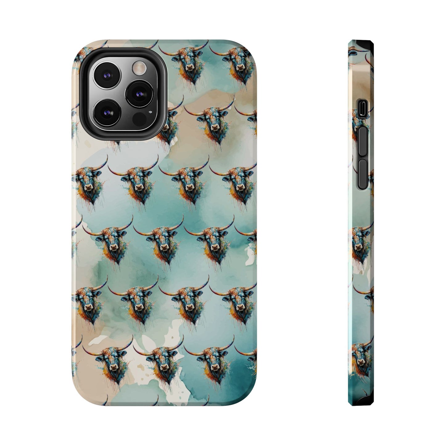 Watercolor Steer Western Cowgirl Cowboy Rodeo Impact Resistant Phone Cases - iPhone or Galaxy