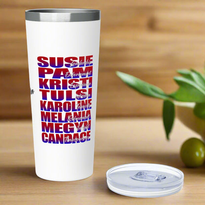 Stainless steel tumbler with snug plastic lid with rubber gasket. Available 3 colors. Celebrate the strong women of the Republican party and the Trump administrations victories for the American people every day!