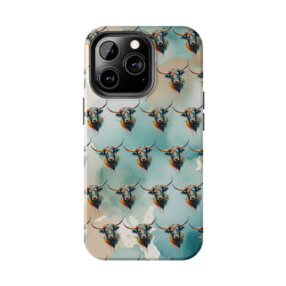 Watercolor Steer Western Cowgirl Cowboy Rodeo Impact Resistant Phone Cases - iPhone or Galaxy