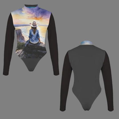 Ocean Saltwater Cowgirl Sunset Sunrise Long Sleeve Mock Neck Bodysuit