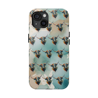 Watercolor Steer Western Cowgirl Cowboy Rodeo Impact Resistant Phone Cases - iPhone or Galaxy