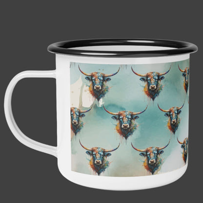 12 oz enamel coffee mug watercolor steer imprint