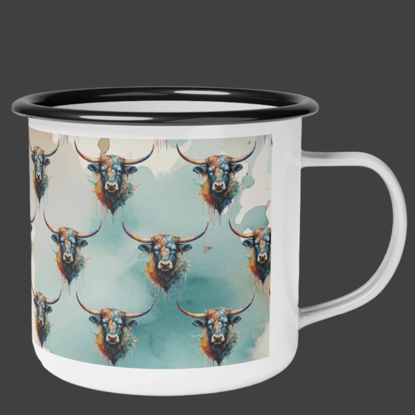 12 oz enamel coffee mug watercolor steer imprint