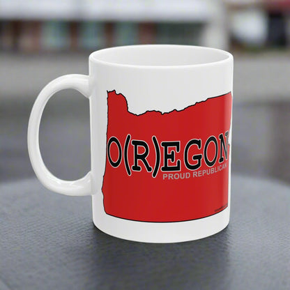 O(R)EGON Oregon Republican Red State Conservative Election 2024 Ceramic Mug - 11oz.