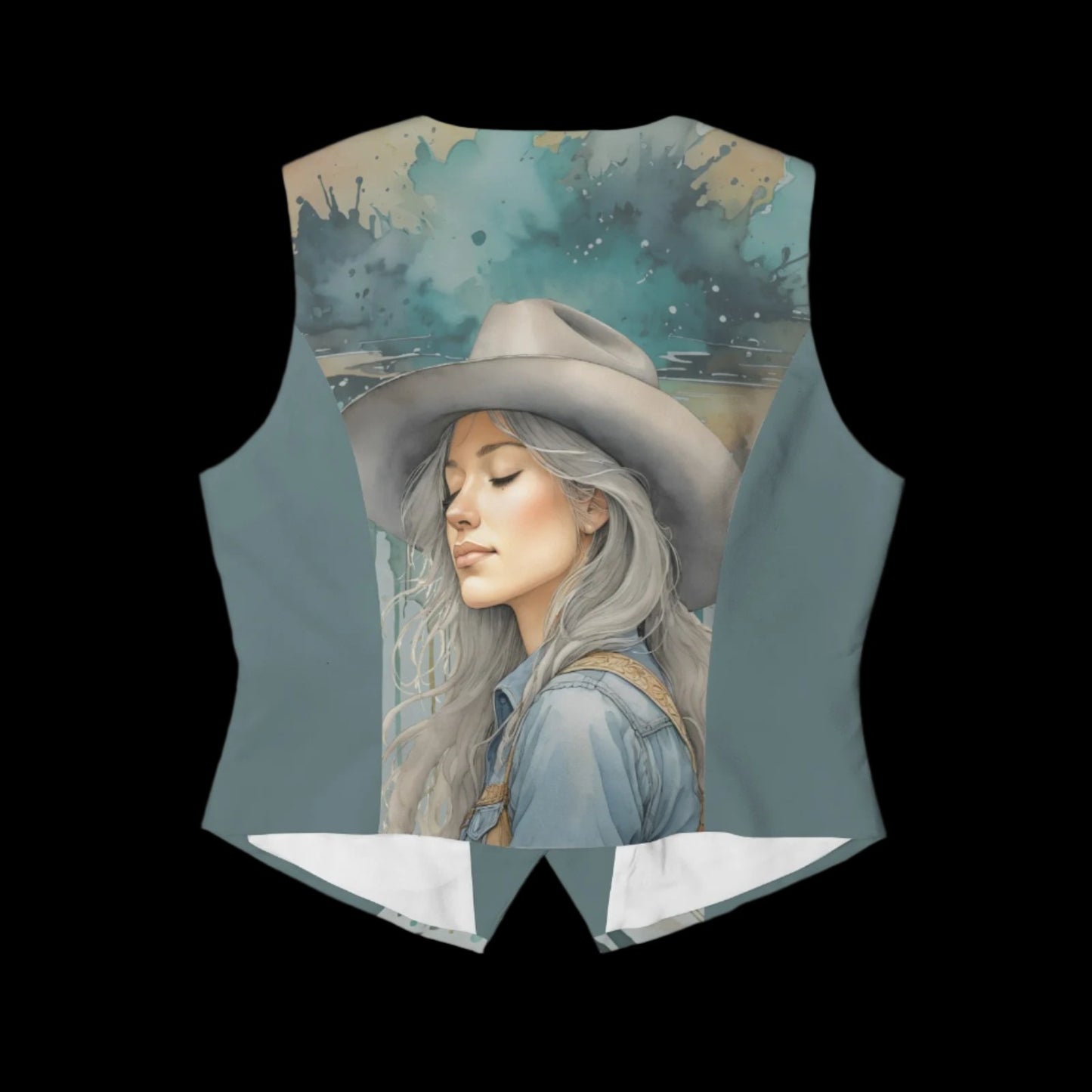 Watercolor Cowgirl Button-Front Fashion Vest - Gray