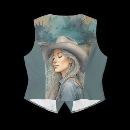 Watercolor Cowgirl Button-Front Fashion Vest - Gray