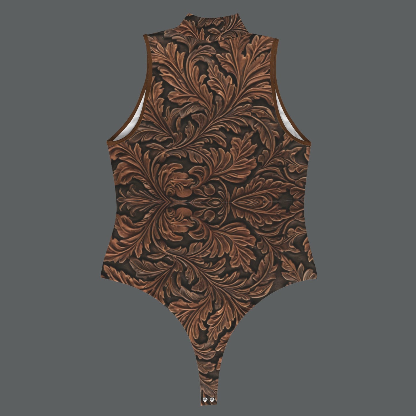 Tooled Leather-Look Mock Neck Sleeveless Body Suit