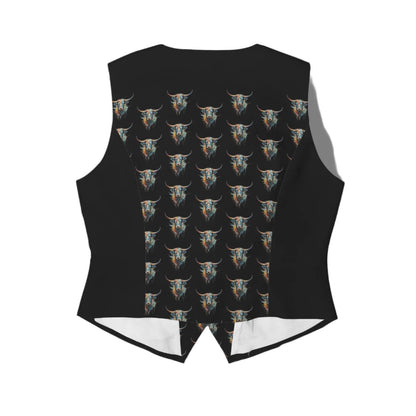 Watercolor Steer 3-Button Fashion Vest - Jet Black